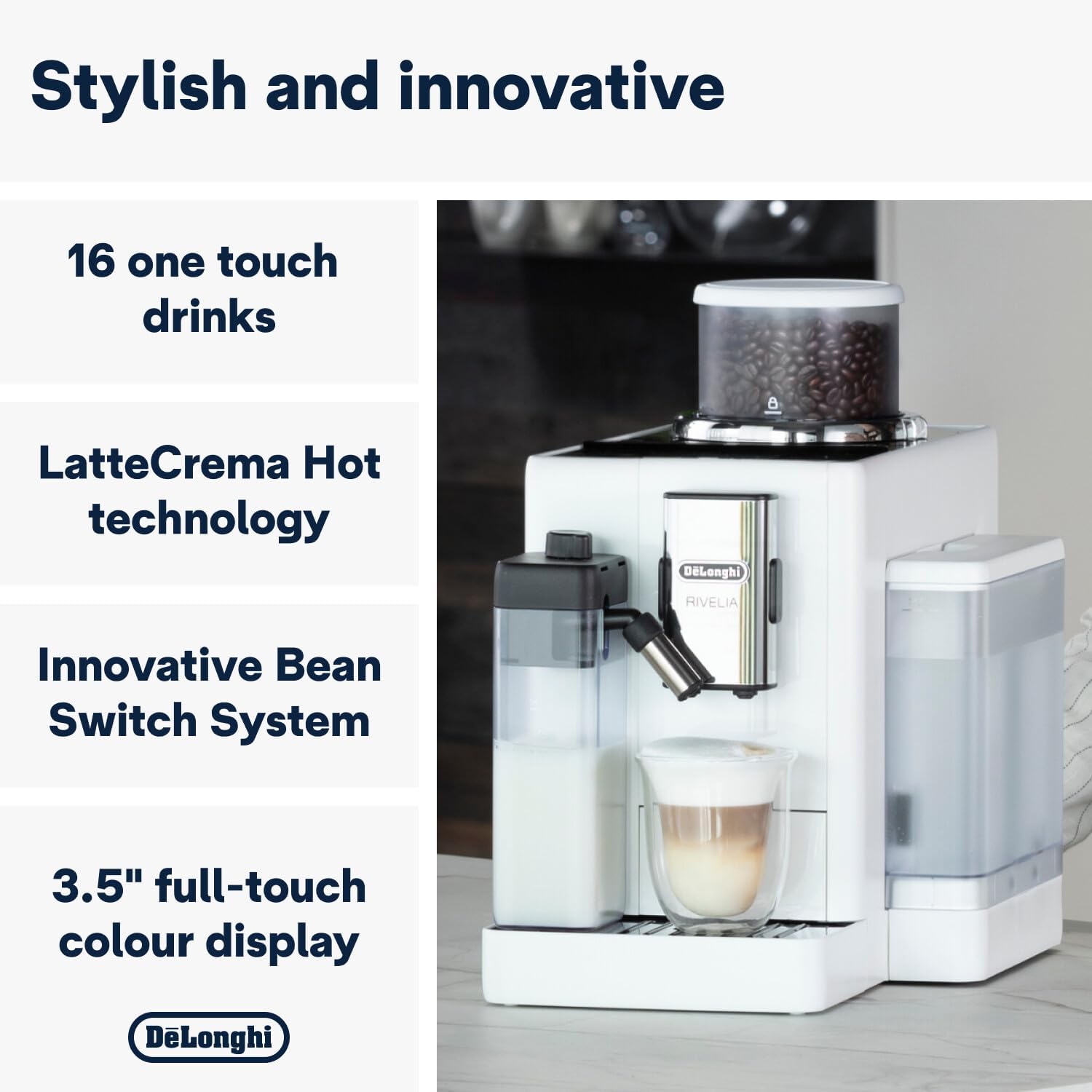 DeLonghi Rivelia EXAM440.55.W, Machine à Café Automatique avec LatteCrema Hot, Mousseur de Lait Automatique, Taille Compacte, 16 Recettes, Écran Tactile Couleur, Blanc Arctique - Image 7