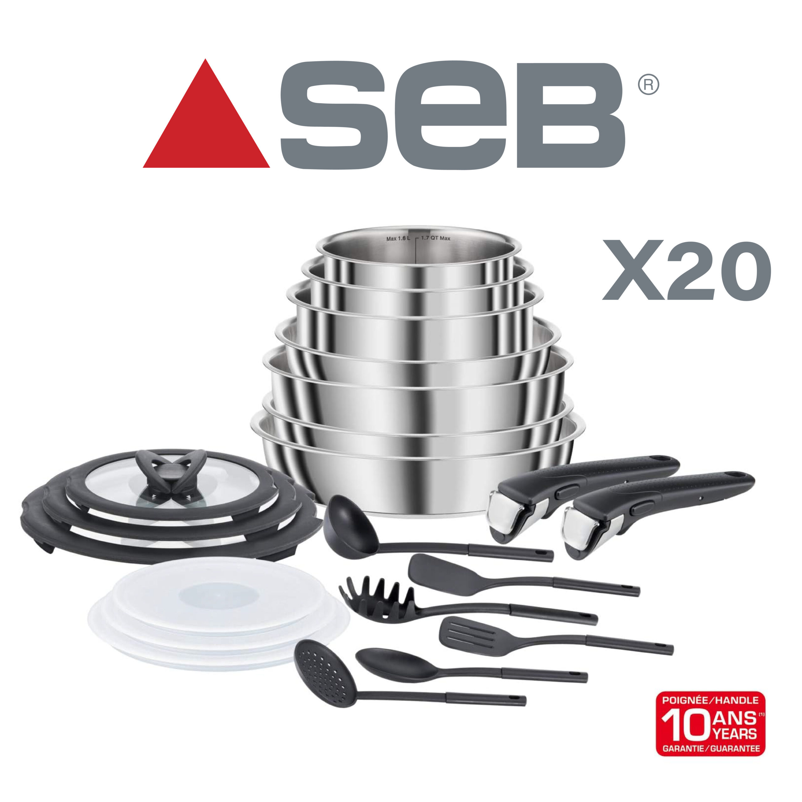 Seb Compact Inox Batterie de cuisine 20 pièces, Induction