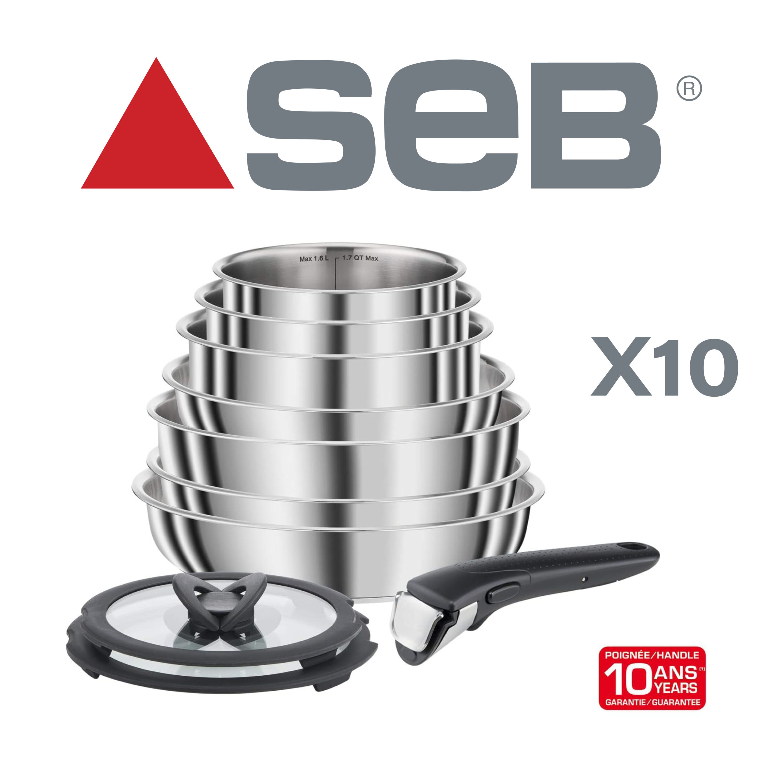 Seb Compact Inox Batterie de cuisine 10 pièces, Induction