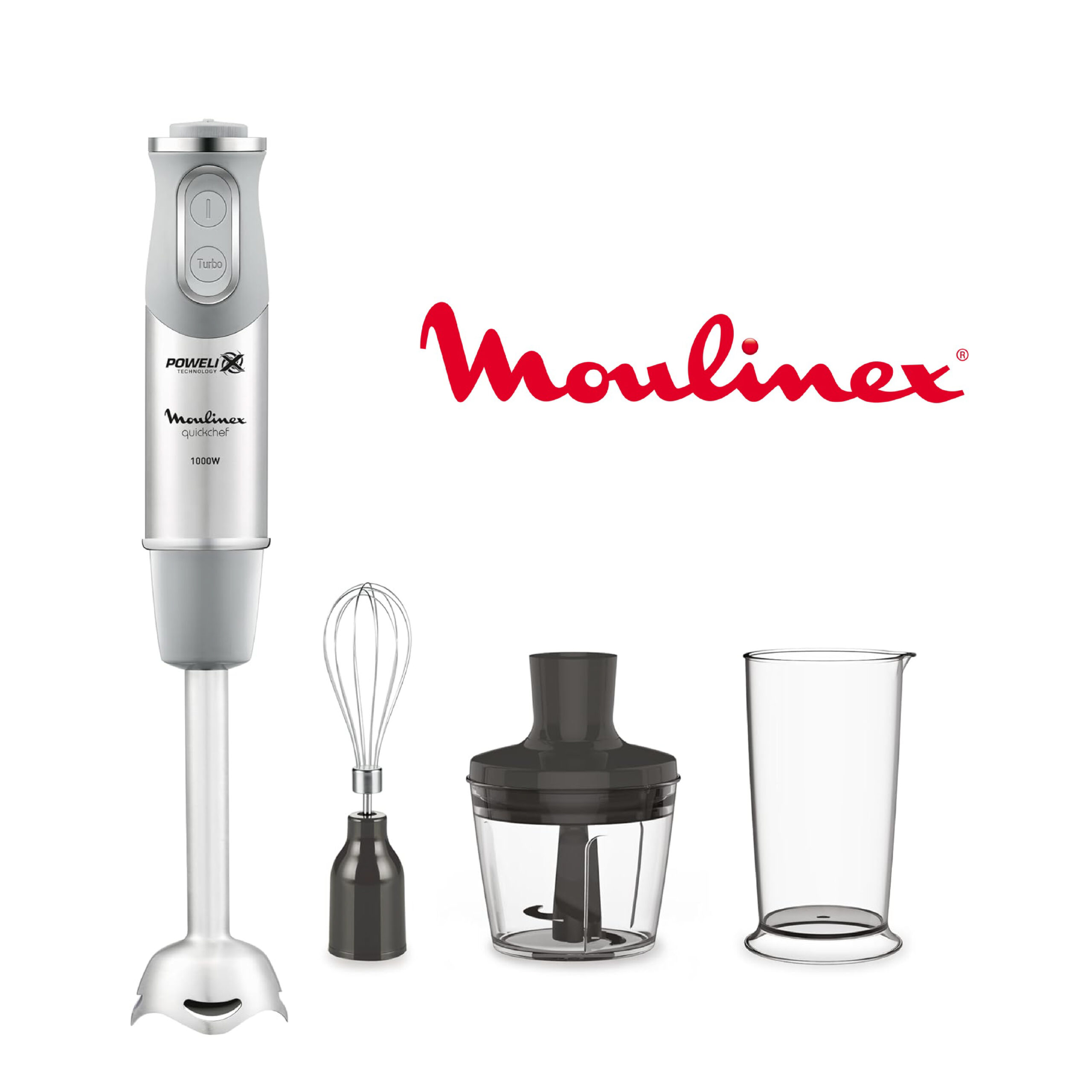 Moulinex quickchef – Mixeur plongeant avec 3 accessoires, acier inoxydable, 10 vitesses, 1000W