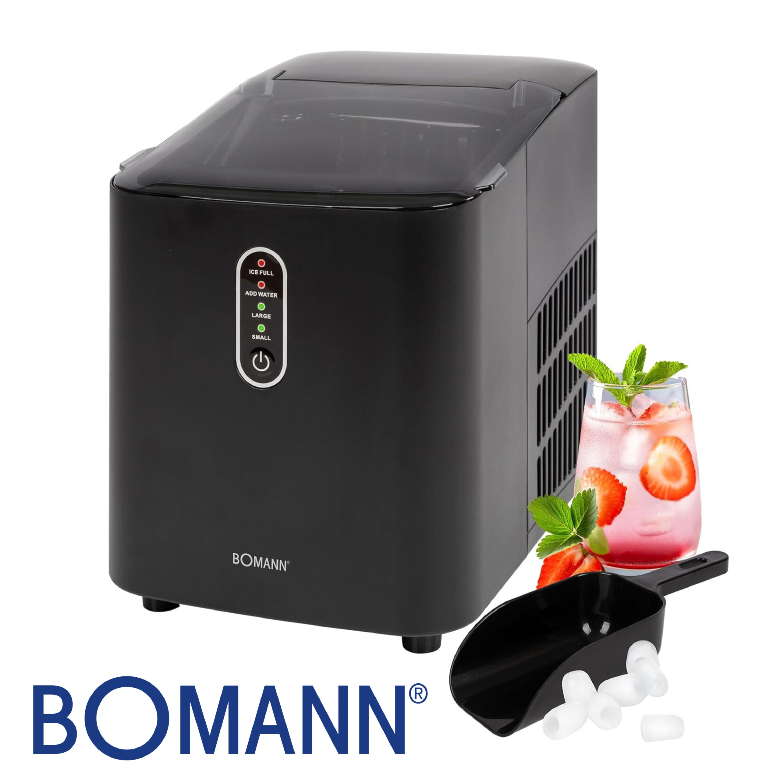 Bomann® EWB 6068 CB Machine à glaçons à production rapide – Glaçons en 10 minutes – Jusqu'à 10 kg de glace en 24 heures – Machine à glaçons avec 2 tailles de glaçons et réservoir d'eau de 1,1 l Noir