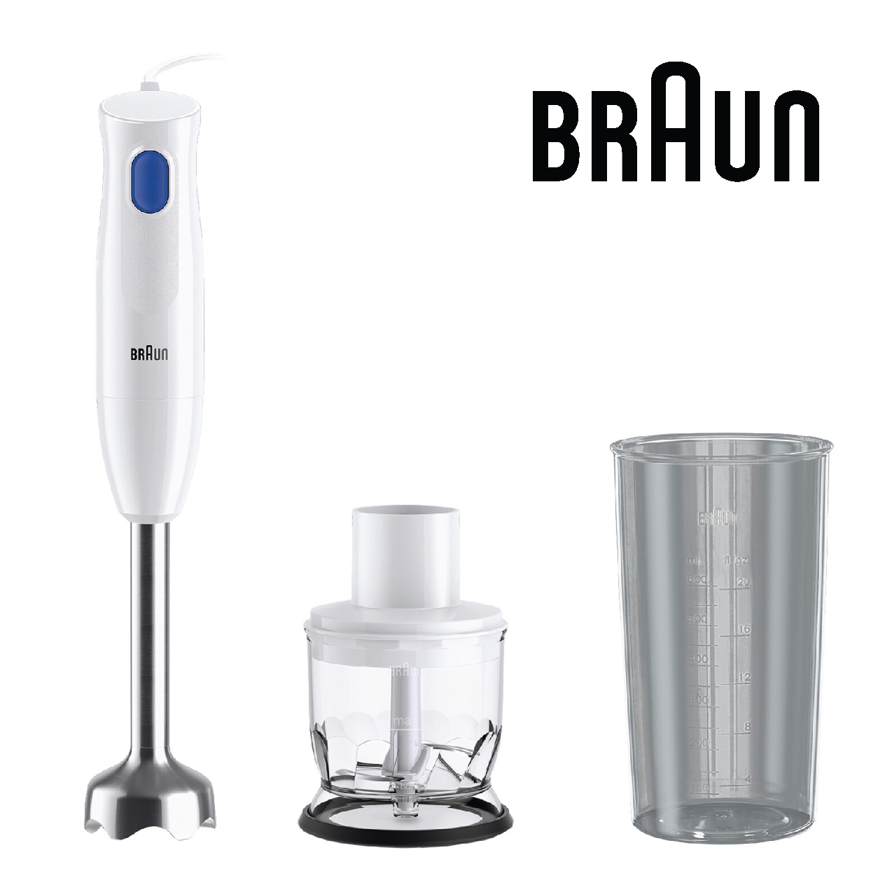 Mixeur plongeant Braun MQ10.201MWH avec embout hâchoir blanc