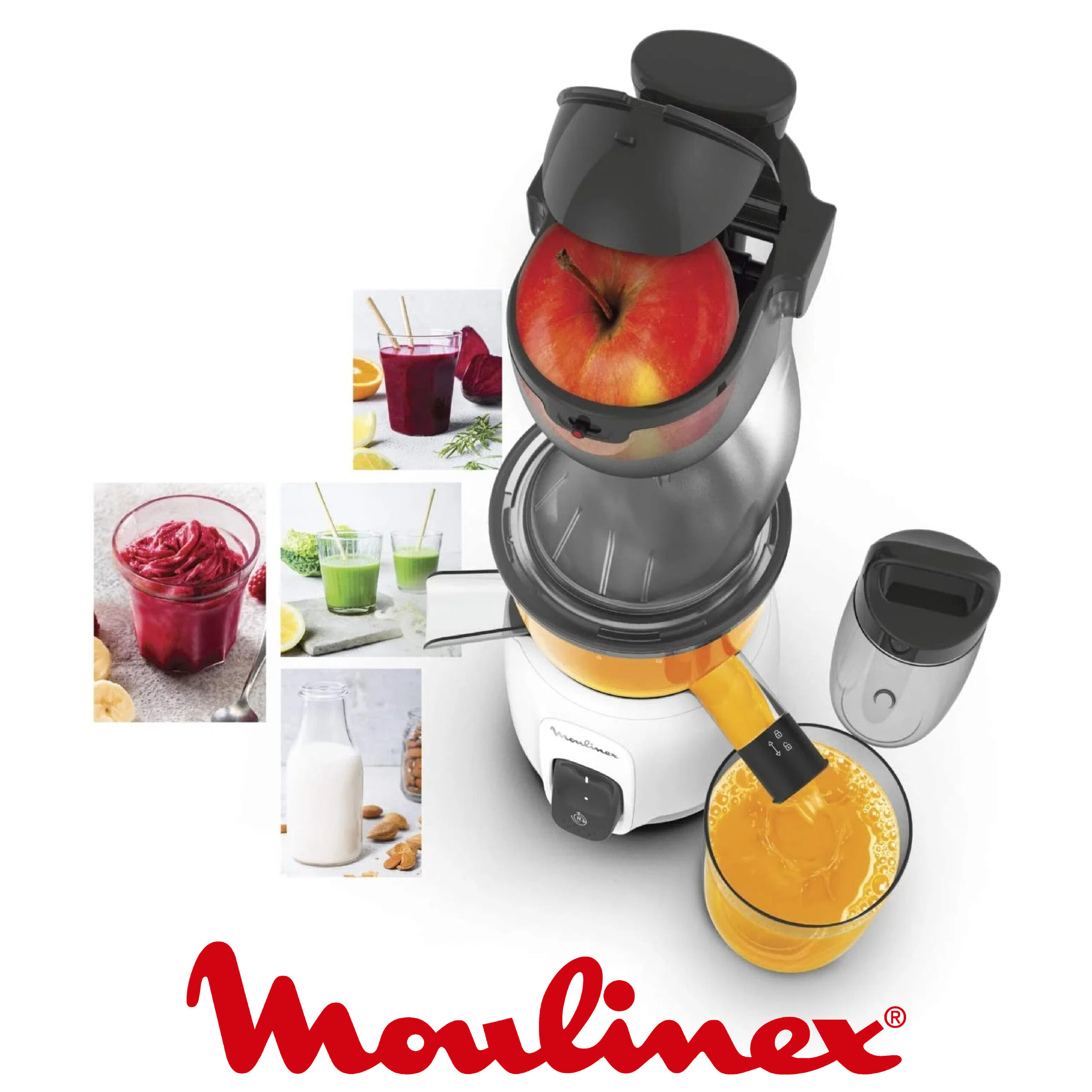 MOULINEX ULTRA JUICE EXTRACTEUR de jus à froid 2 filtres Gourde 600 mL Goulotte Extra-large 85 mm Programme automatique Easy Clean Extracteur de fruits et légumes entiers Silencieux 200W ZU600110