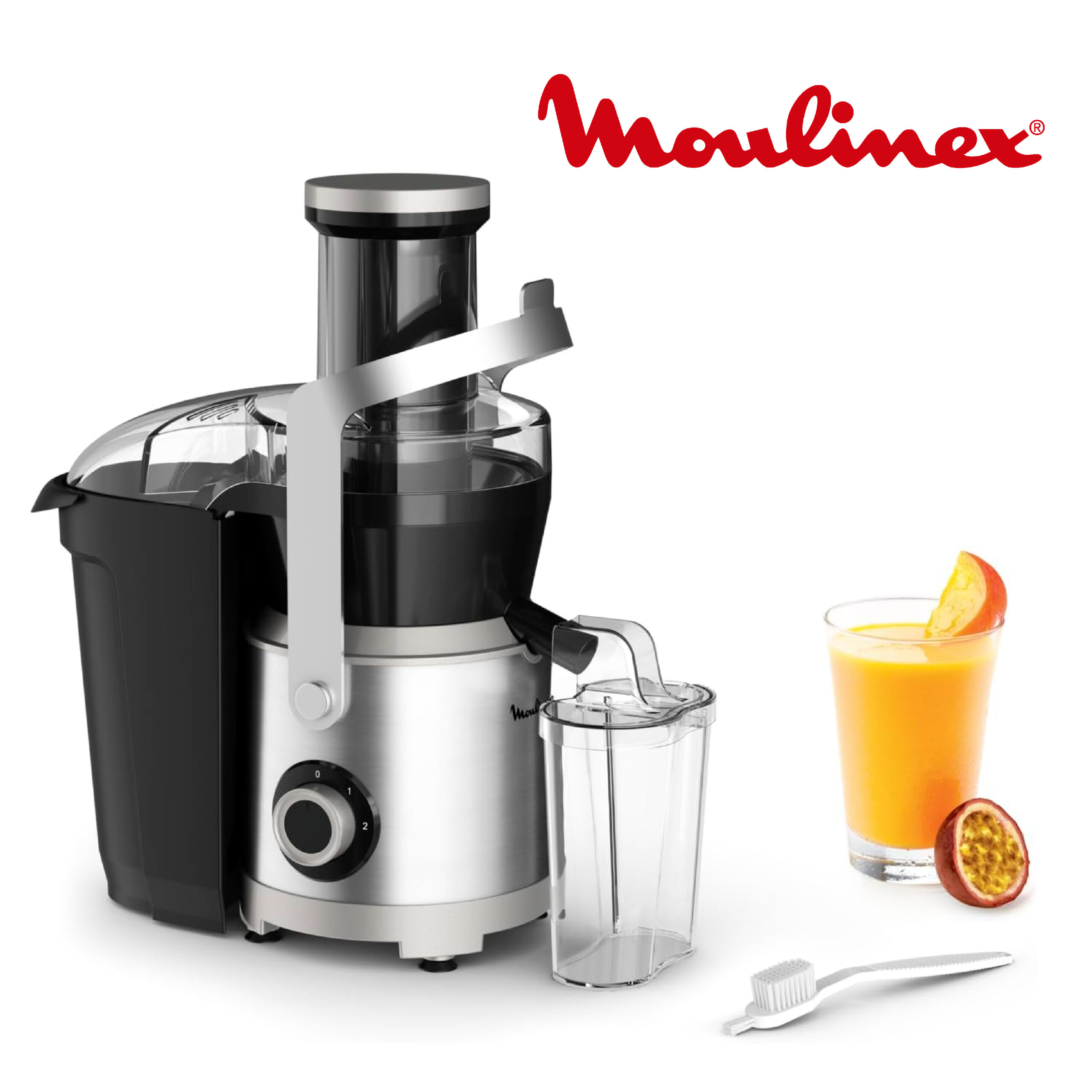 Moulinex Juicer Nutri XXL Easy-to-Use Juice Extractor XXL Feeding Tube Full Fruit Insertion Drip-Stop Protection 2 Speeds 2.2 L Pulp Container, 0.8 L Juice Container JU660D27