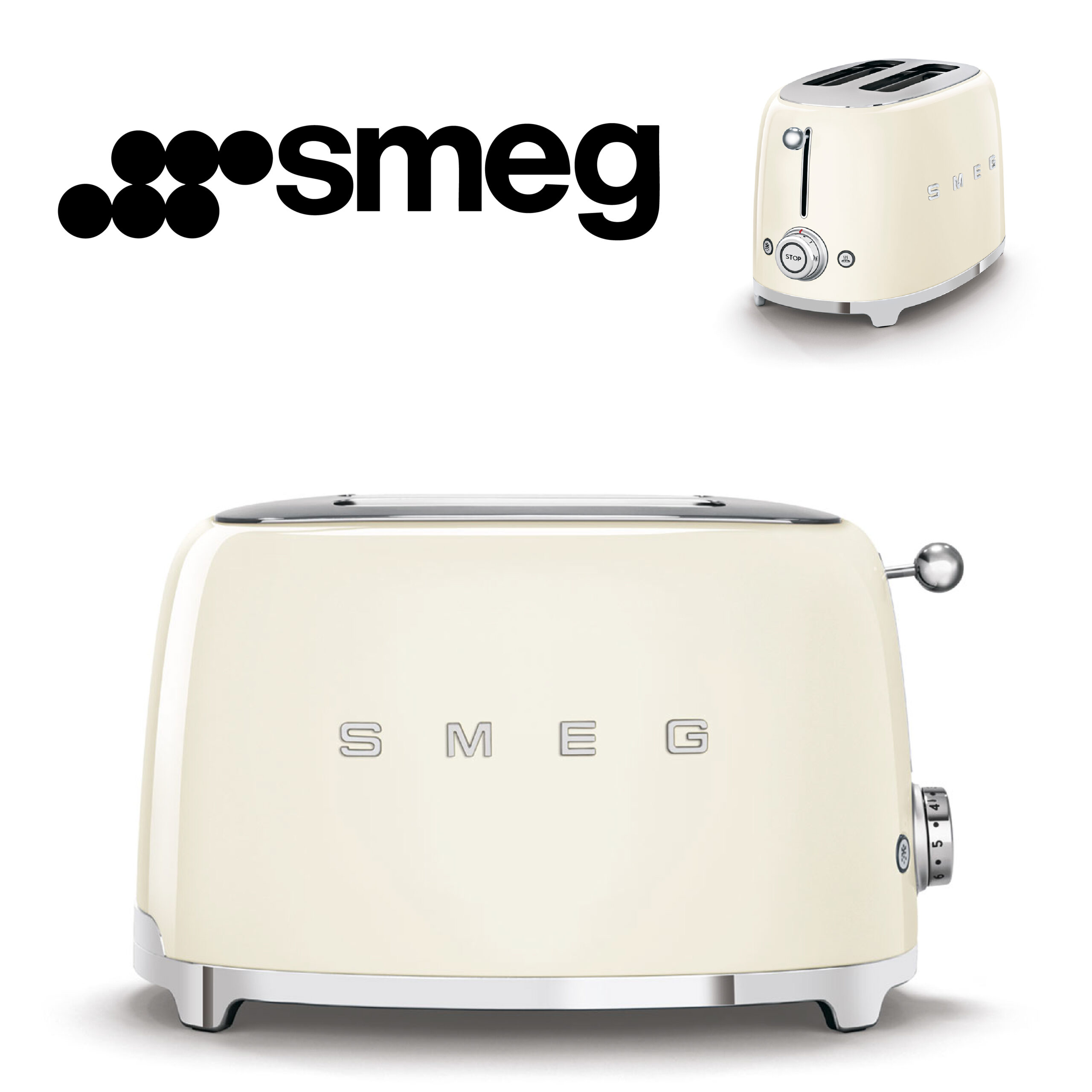 GRILLE PAIN SMEG Années 50 2 U CENTRAGE 950W CREME TSF01CREU