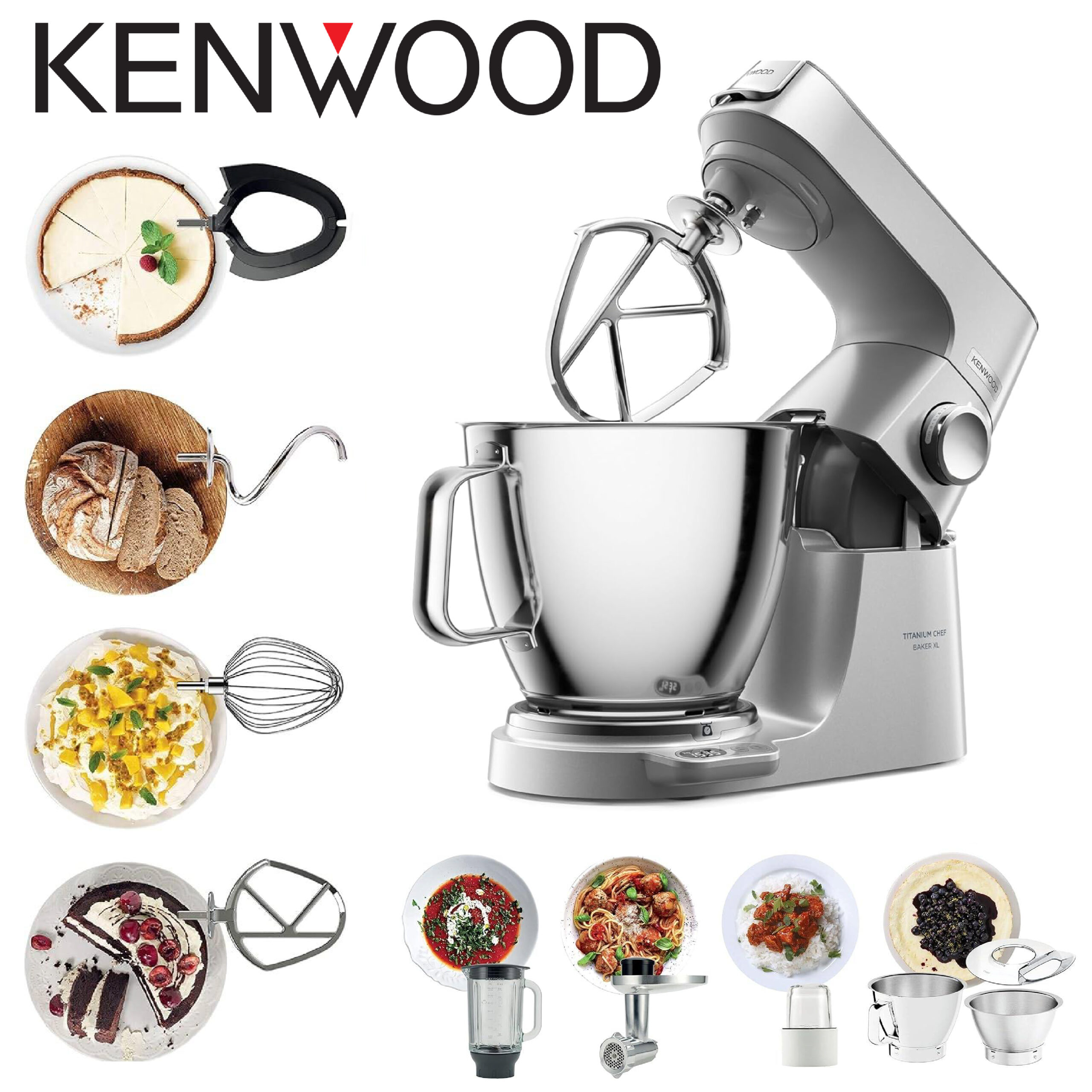 Kenwood Titanium Chef Baker XL, Robot Pâtissier avec Batteur K, Crochet Pétrisseur, Fouet et Bol de 7L, 1200W (19 مليون)
