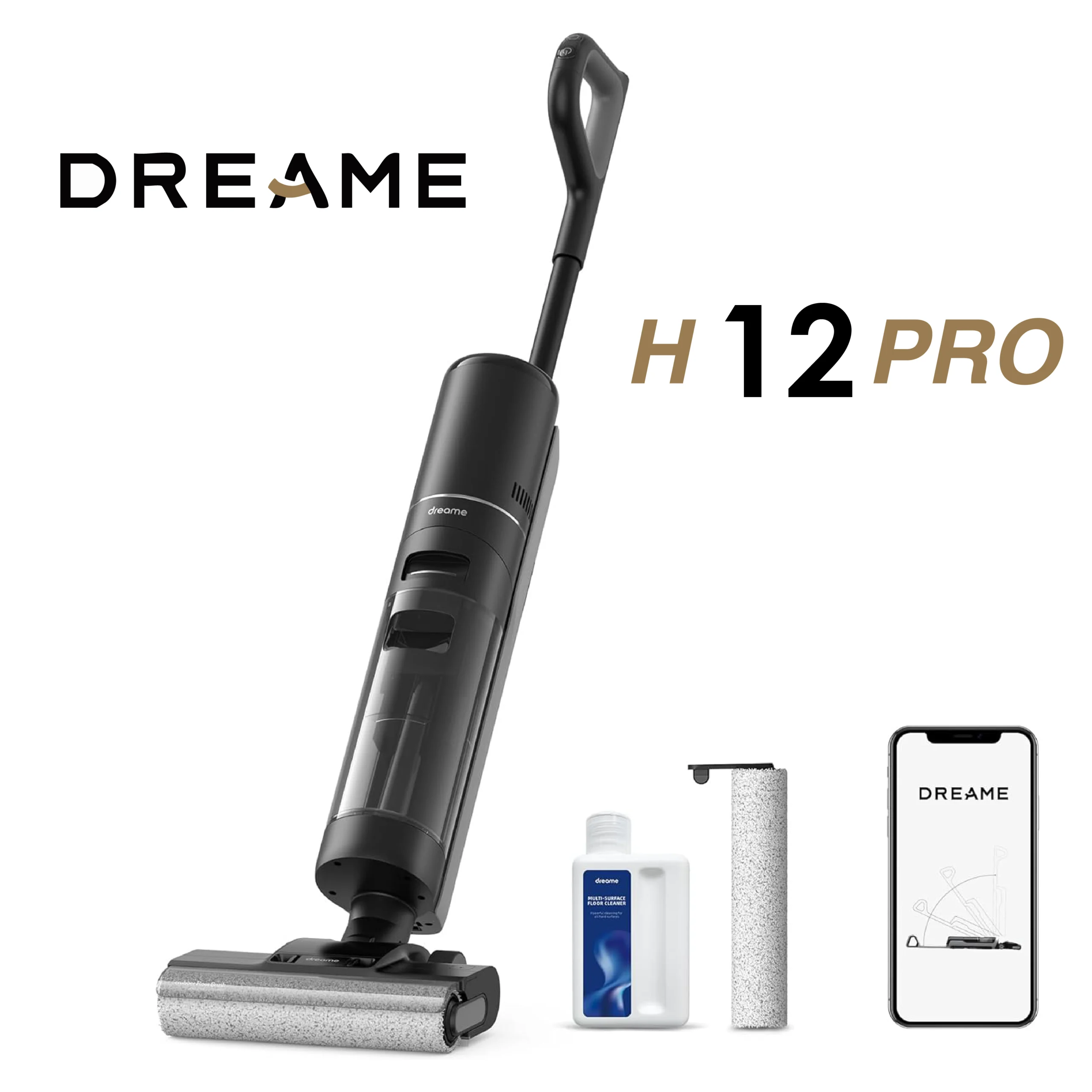 DREAME H12 Pro Aspirateur Eau et Poussière Intelligent Sec et Humide sans Fil, Séchage àl'air Chaud, Nettoyage des Bords, Réservoir Eau 900 ML, Autonomie de 35 Min, Écran LED