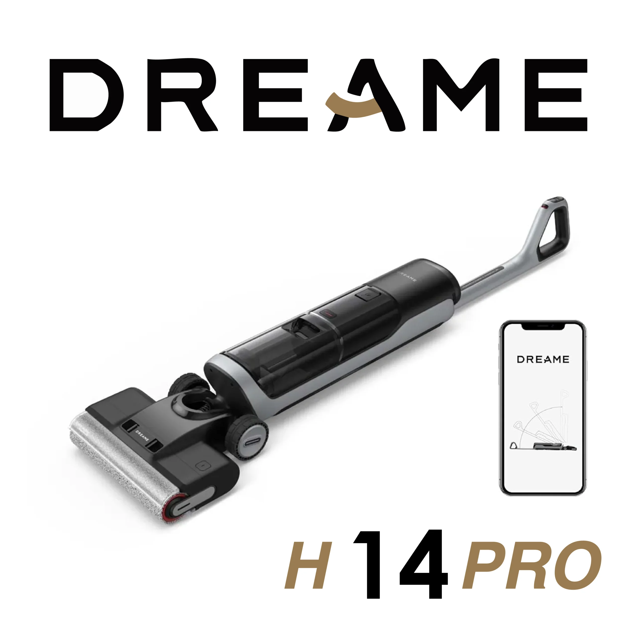 DREAME H14 Pro Aspirateur Laveur Sec Et Humide, Design Plat à 180°, Nettoyage de la Brosse à 60 °C, Séchage en 5min, Distribution Automatique de la Solution, Contrôle par Application, 18 kPa