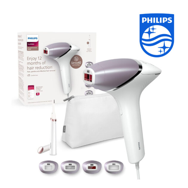 Philips Lumea Épilateur à lumière pulsée Série 8000 - épilateur avec technologie SenseIQ, 4 embouts et tondeuse-stylo Satin Compact, utilisation filaire (modèle BRI949/00)
