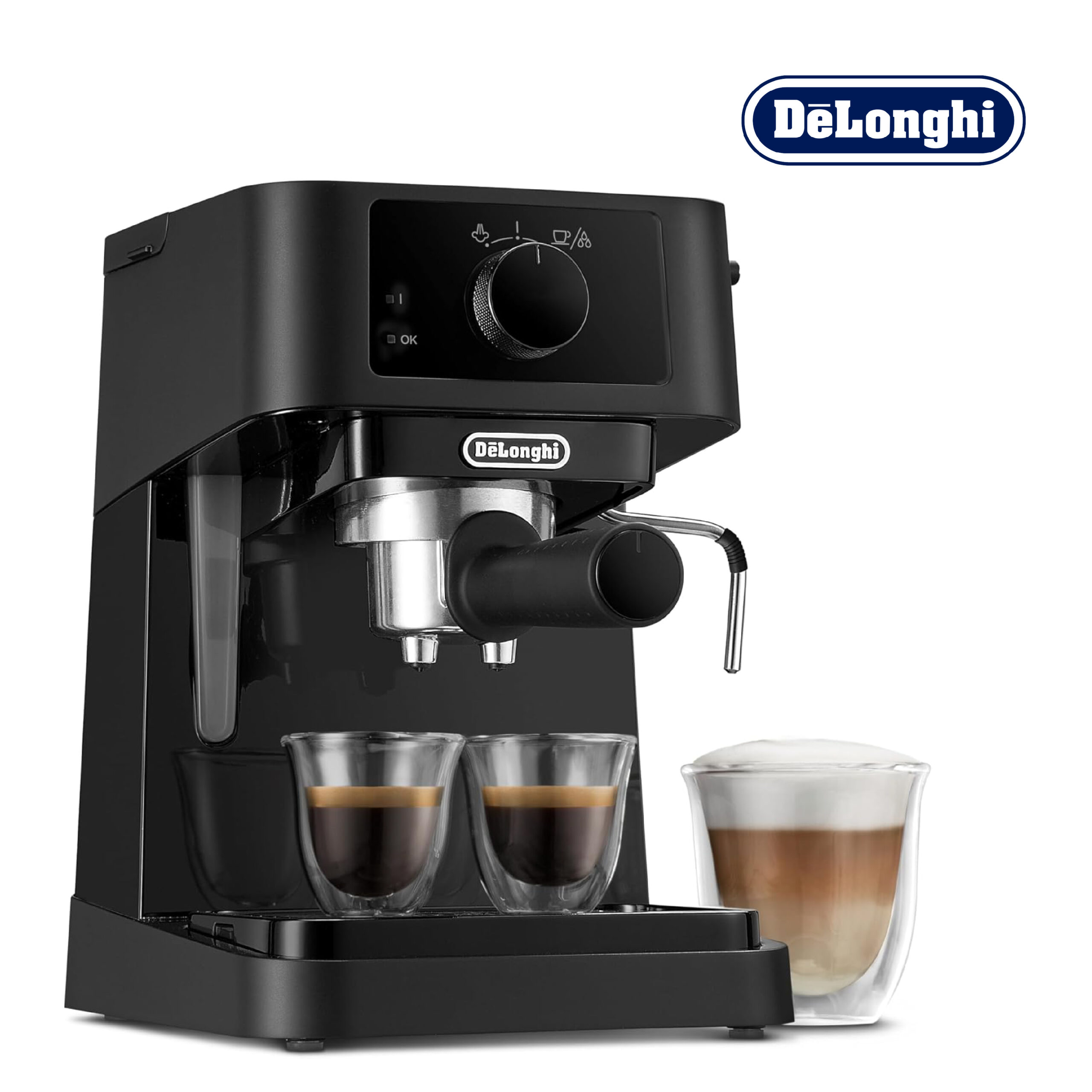 De'Longhi Stilosa Machine à Expresso avec Bar Barista, Cafetière et Machine à Cappuccino, Noir, 1100 W [Classe énergétique A+] EC230.BK