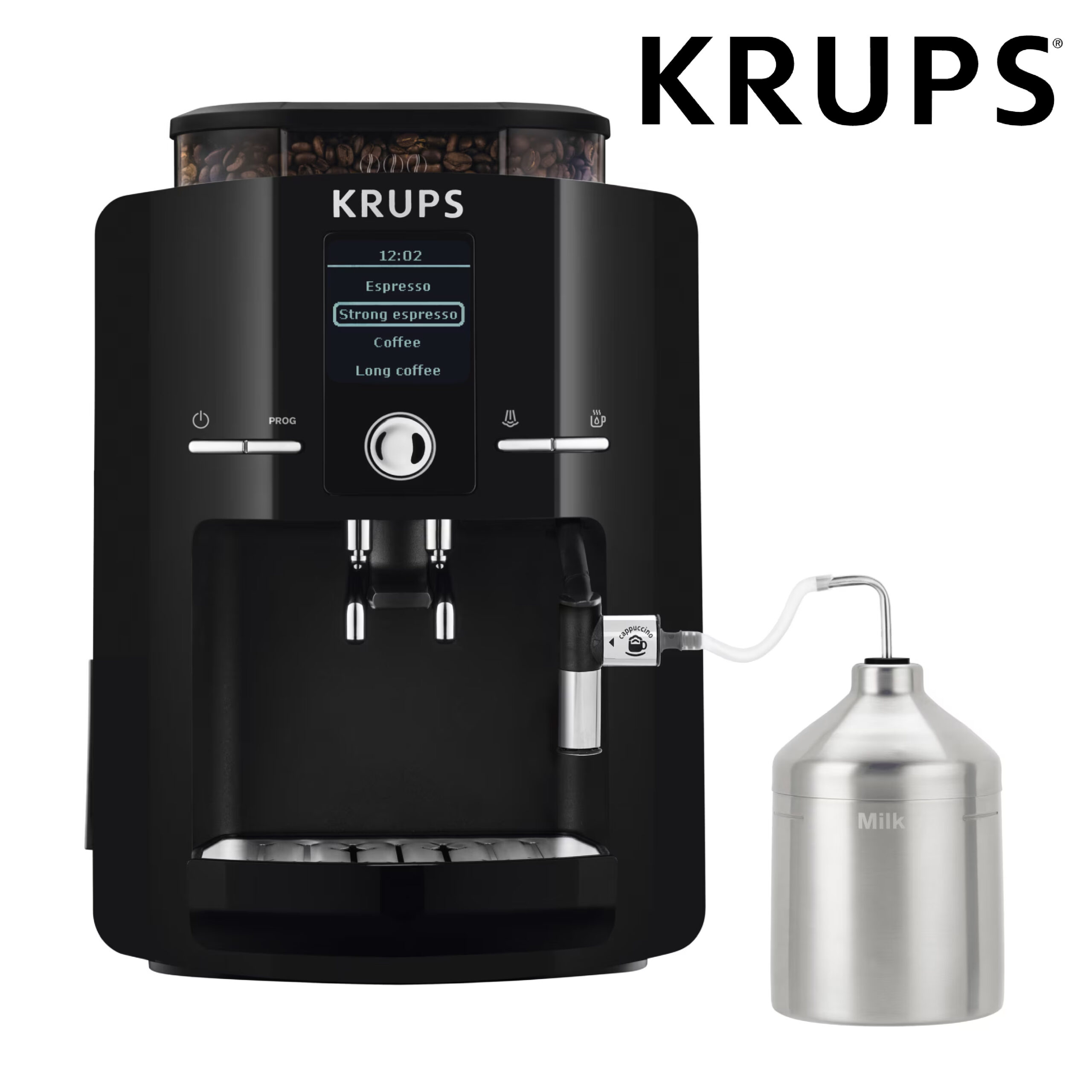 Krups Machine à café grain, 2 expressos simultanés, Ecran LCD, Cafetière espresso compacte, Nettoyage automatique, Buse vapeur pour Cappuccino Ref: EA82 - Image 9