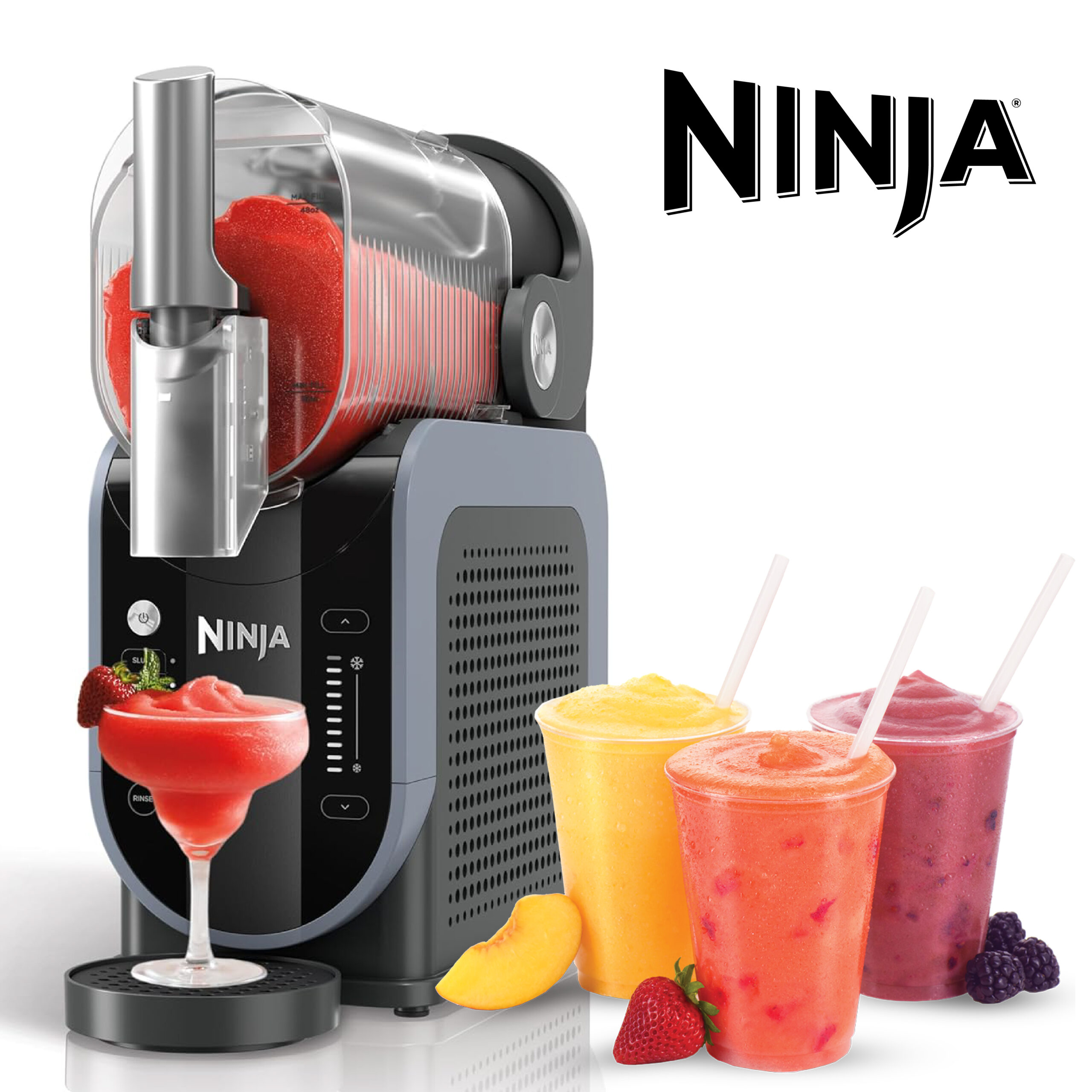 Ninja SLUSHi Machine à boissons glacées, granités, cocktails, frappés, milkshakes et jus glacés, sans glace ni préparation requises, Technologie WhisperChill, capacité 1,9 l, bleu et gris FS301EU