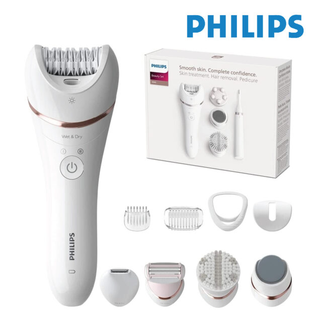 Philips Series 9000 modèle BRE740/90 set beauté, Epilateur tout-en-un pour le corps, le visage et les pieds, appareil Wet & Dry sans fil pour épilation et soin de la peau, avec 12 accessoires