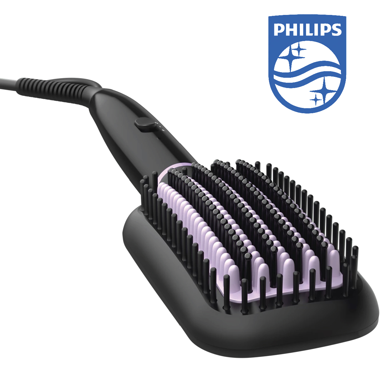 Philips Stylecare Essential Heated Straightening BRush Bhh880/03 . Extra Large BRush Area. Tourmaline Ceramic Coating. 2 Temperature Settings. 3 Pin, Black/Purple - Image 2