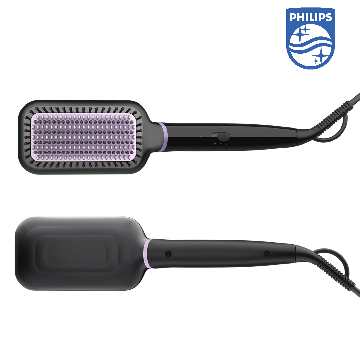 Philips Stylecare Essential Heated Straightening BRush Bhh880/03 . Extra Large BRush Area. Tourmaline Ceramic Coating. 2 Temperature Settings. 3 Pin, Black/Purple - Image 3