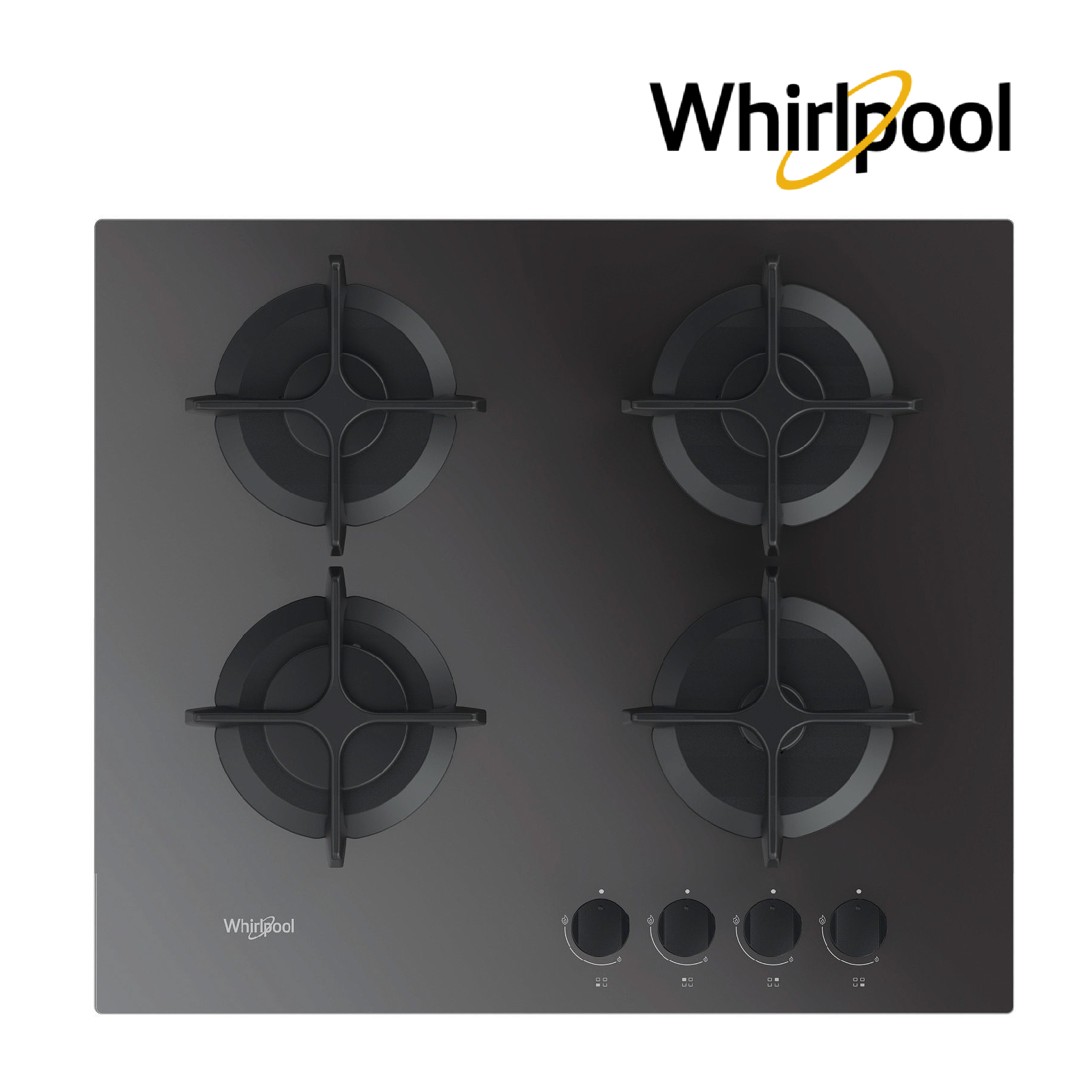 Whirlpool Tables de Cuisson 4 Feux Gaz Verre Trempé Fonte Largeur 59 Cm GOR 616/MR